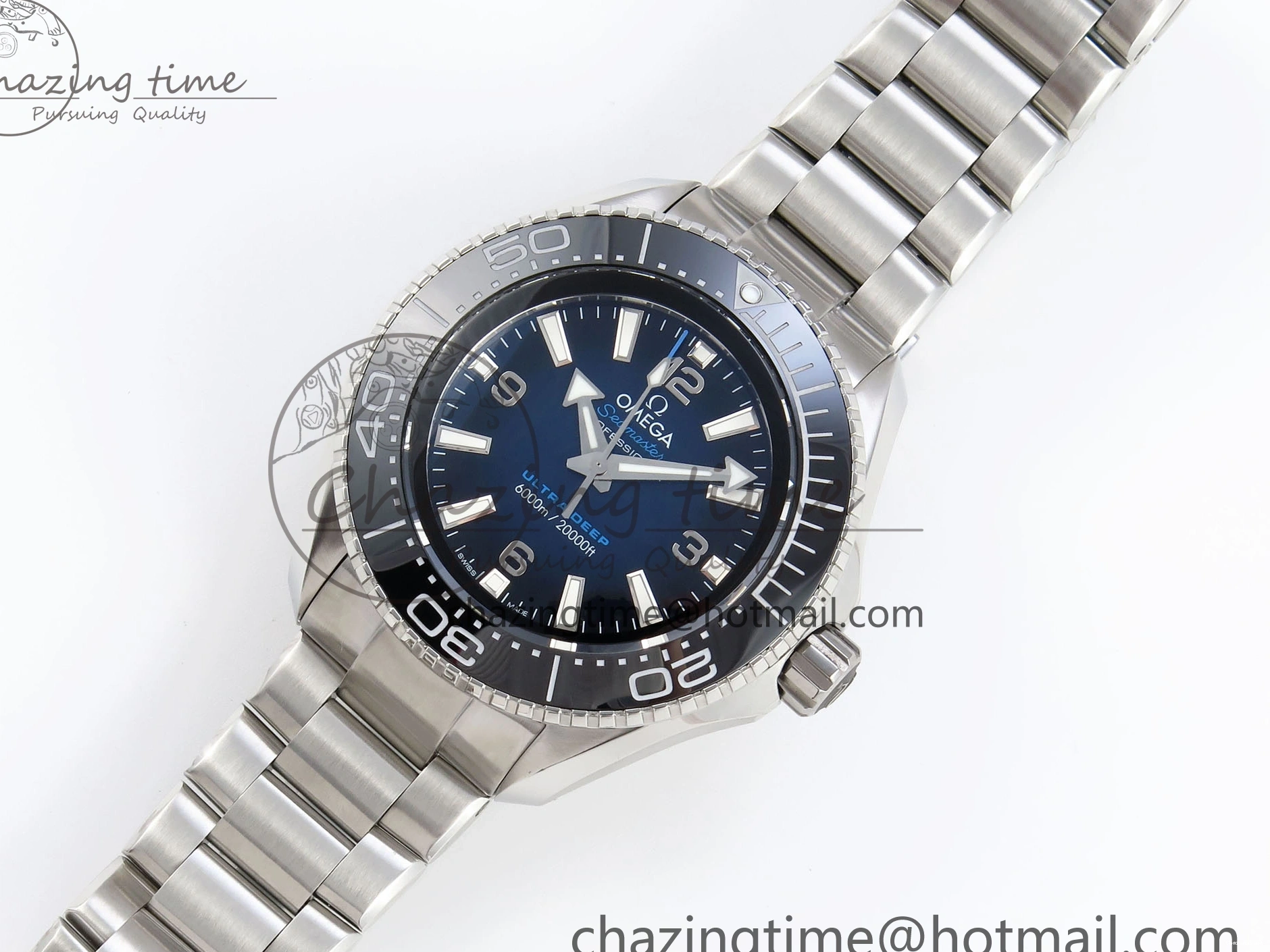 1229 EasyCare SEAMASTER PLANET OCEAN 6000M ULTRA DEEP 45.5MM SS TF 1:1 BEST EDITION BLUE DIAL BLACK BEZEL ON SS BRACELET A 7760